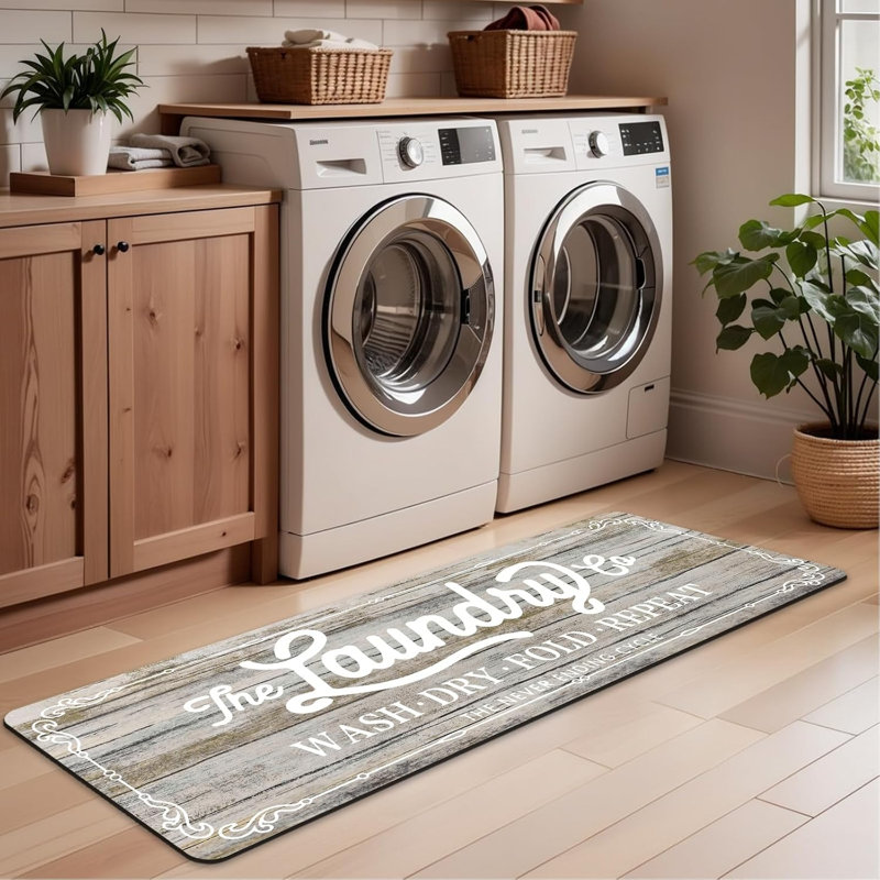 20"×60" Farmhouse Washable Non Slip Laundry Room Rug, Tan