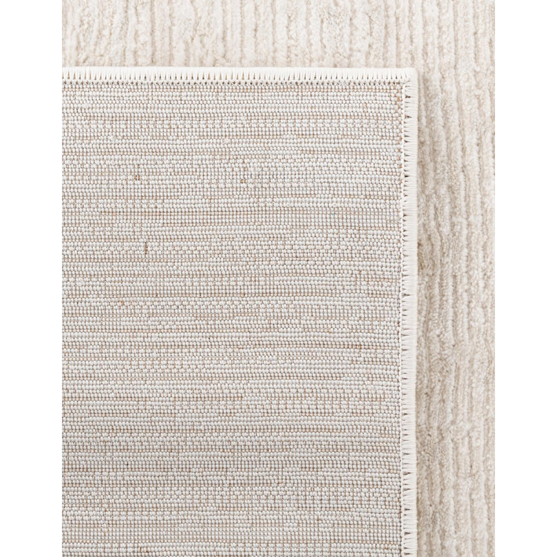 Tapis ivoire tissé à la machine de couleur unie Mclellan, Rectangulaire 7 pi x 10 pi