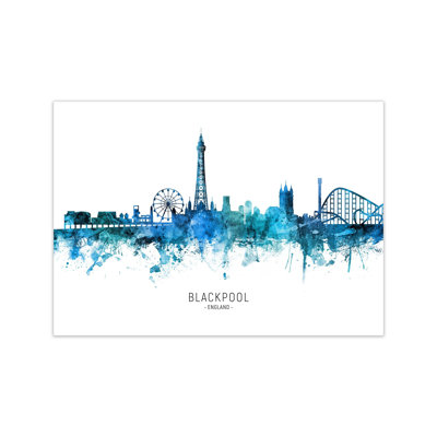 Blackpool England Skyline Blue City Name by Michael Tompsett - Print