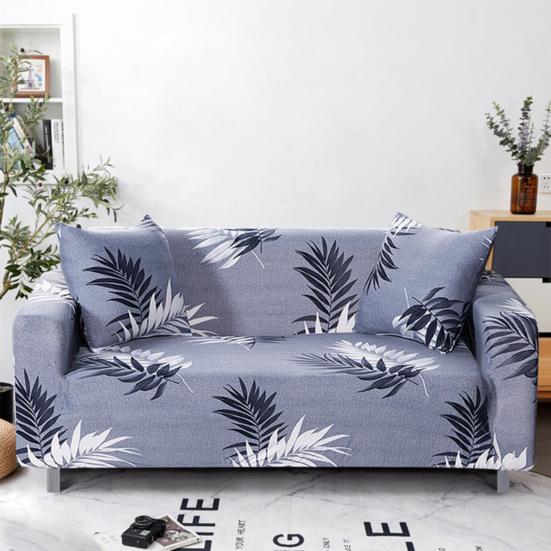 Housse pour canapé à coussins carrés/rectangulaires, Mélange de polyester à motif de feuilles, 75"-91"