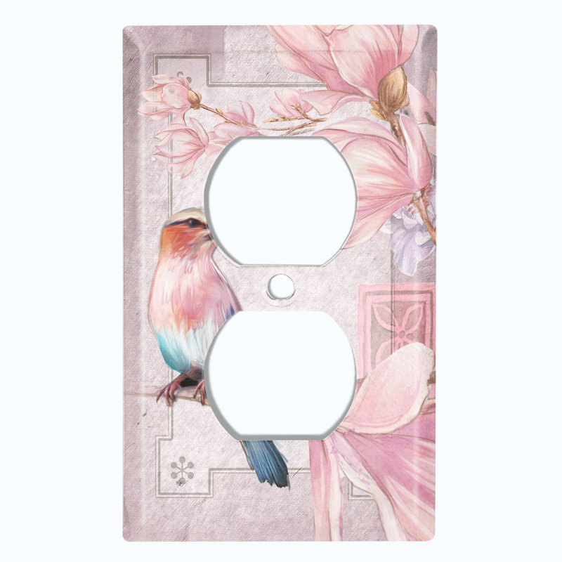 Plaque murale à 1 sortie rose avec fleurs de magnolia rose et geai bleu