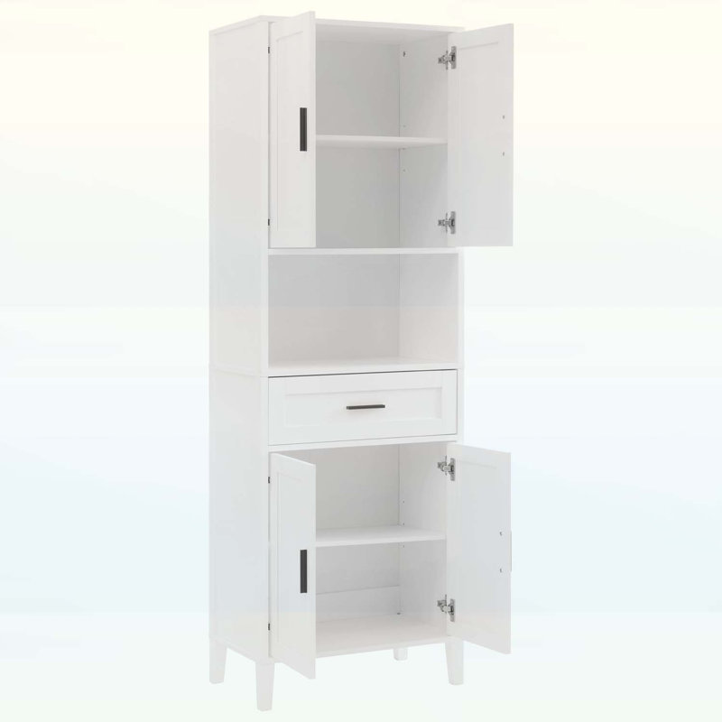 Tall Bathroom Cabinet with Drawer,2 Cabinets,4 Soft-Close Doors,and Adjustable Shelves for Versatile Storage, White