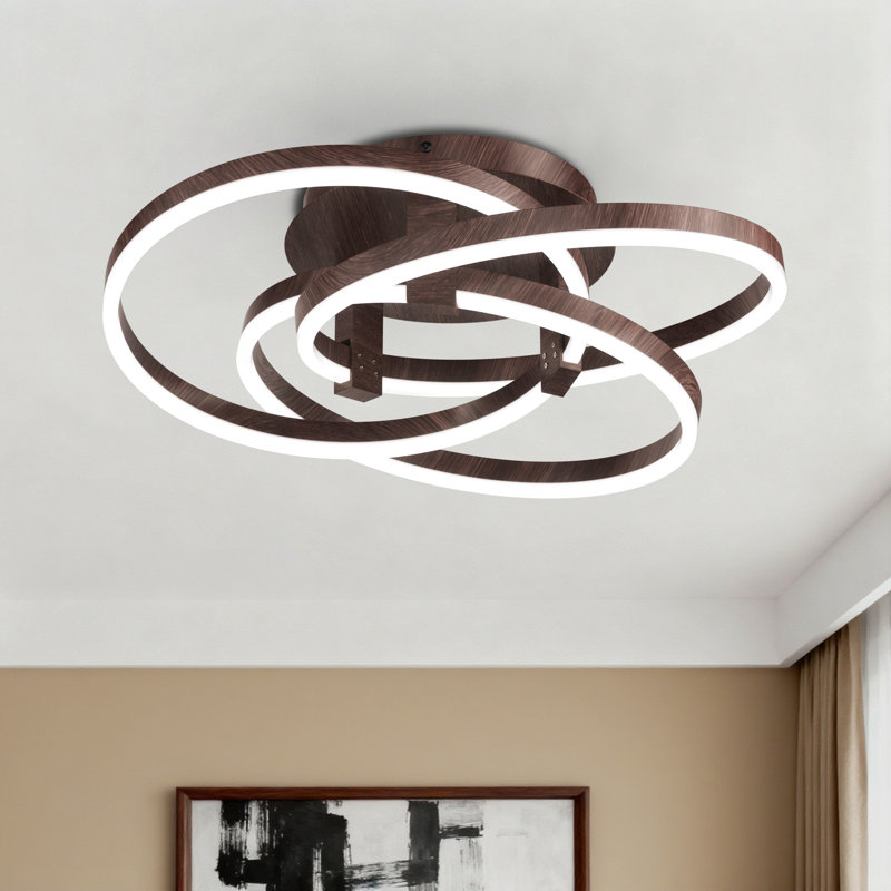 Arlyss 23.2" W 3-Light Integrated LED Semi Flush Mount, Walnut