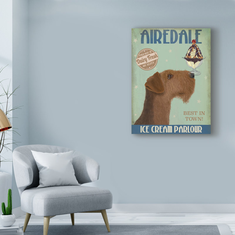 « airedale ice crème », affiche rétro sur toile tendue, H 19 po x l 14 po x P 2 po