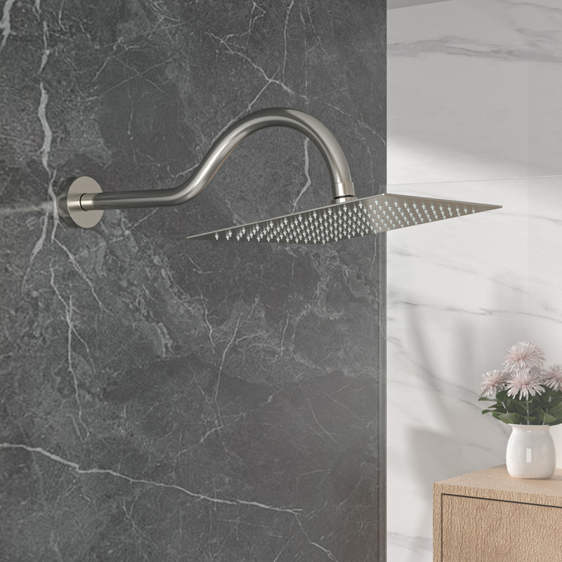 Bras de douche mural de 17 pouces avec bras de douche en laiton et couvercle en acier inoxydable, Nickel brossé