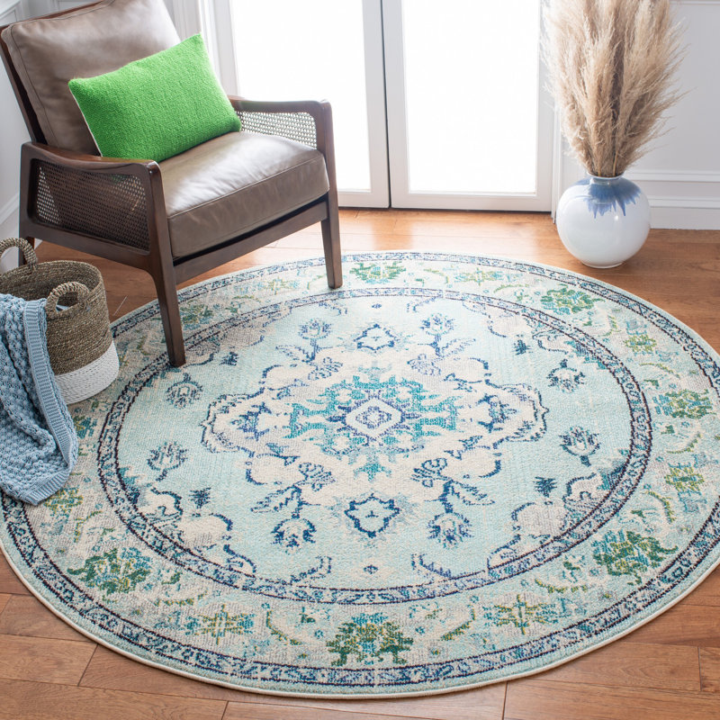 Tapis oriental Almyra, Rond 6 pi 7 po, Light Blue/Ivory