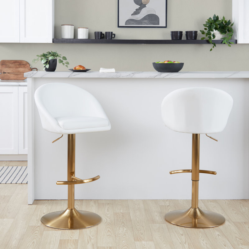 Tabouret de bar Maddison, Blanc, Doré