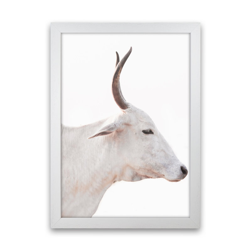 White Cow II 1 Piece Wall Art, 63cm H x 46cm W x 3cm D, White Framed
