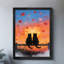 Coucher de soleil rétro encadré noir, Saint-Valentin, impression d'art mural, cadeau pour amoureux des chats de la Saint-Valentin-664669846