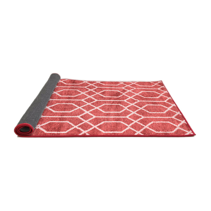 Tapis géométrique tissé à la machine en rouge, Carré 3 pi