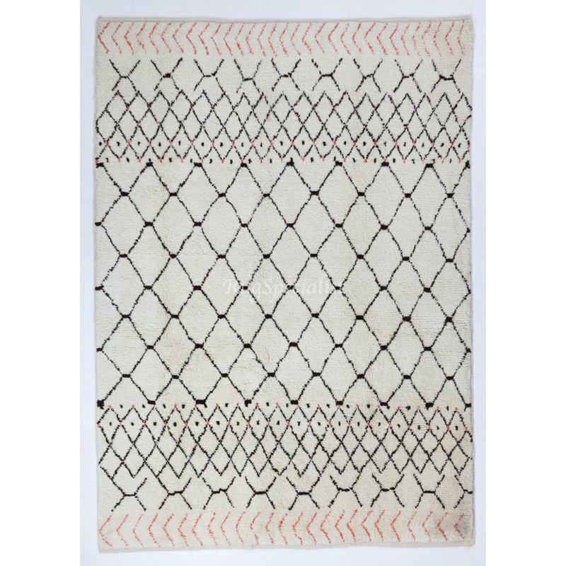 Tapis marocain en ivoire naturel et laine brune