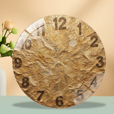 Gold Texture Wall Clock Modern Home Decor Art - 12'' Modern Glass Wall Clock