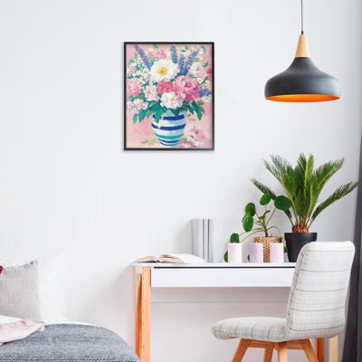 Springtime Joy Florals over Pink Framed Giclee, design by Petal Prints Design