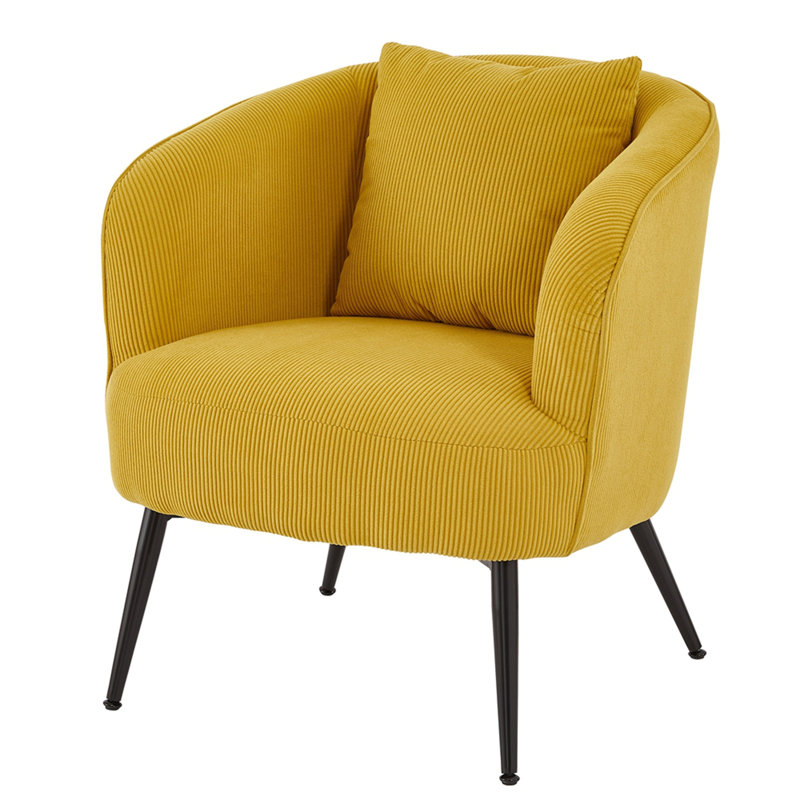 Fauteuil moderne en velours avec coussin, Yellow