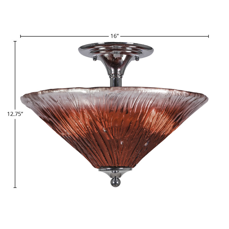 Semi-Flush 2 Bulbs With 16" Crystal Glass, Chrome, Raspberry