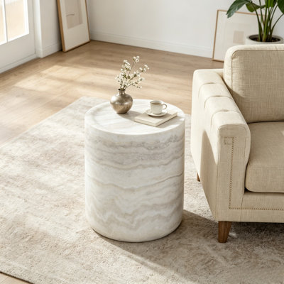 Round Side Table with Faux Marble Top,Durable Fiberglass End Table for Living Room, Bedroom, or Sofa Side