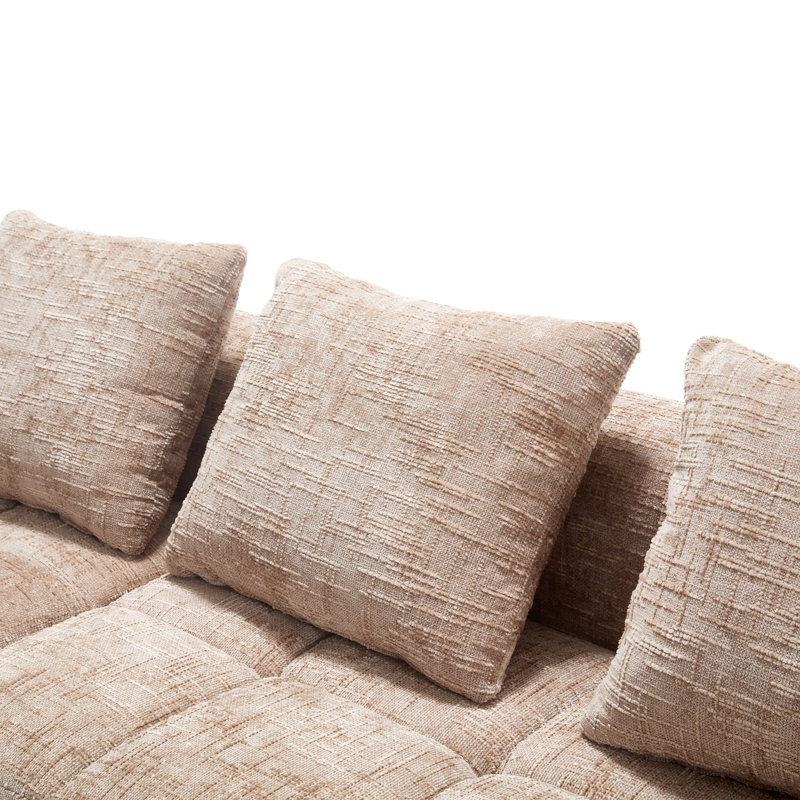 Modular Sectional Sofa, L-Shaped Sofa With Small Side Pockets, Khaki Chenille