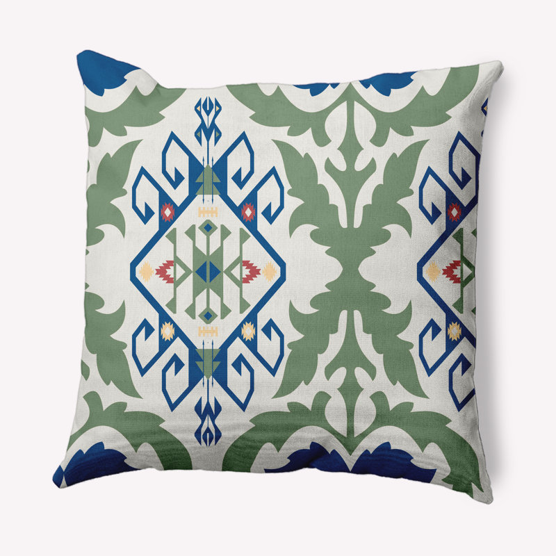 Coussin intérieur / extérieur Bombay Medallion, Bleu cobalt foncé / vert, 16 po x 16 po