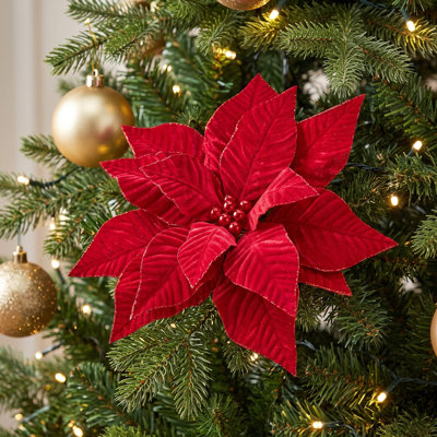24" Velvet Poinsettia Stem With 20" Diameter 
