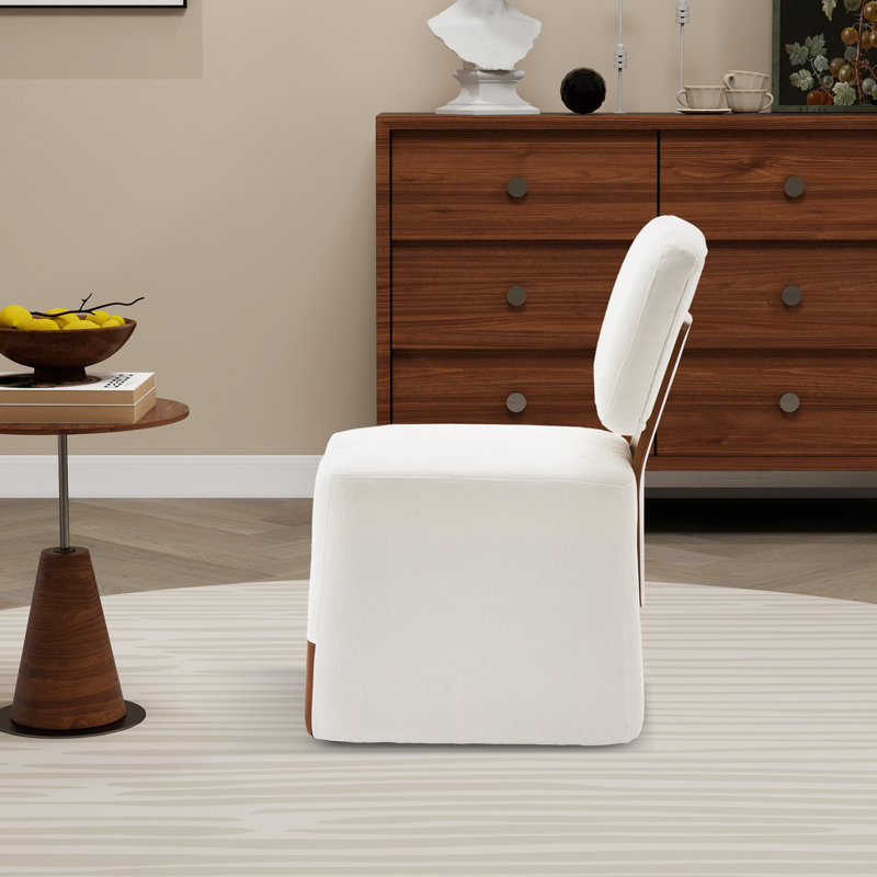 Chaise de salle à manger rembourrée en lin avec roulettes Modern, Ivoire ivoire