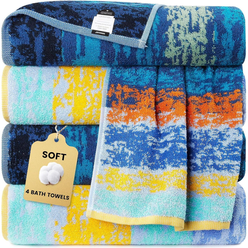 Bath Towel 55x28 Inch 100% Cotton, 4-Pack Extra Large Absorbent & Quick-Dry Towels, Soft for Shower, Pool, Beach and Guest Bathroom, Pattern Starry Sky