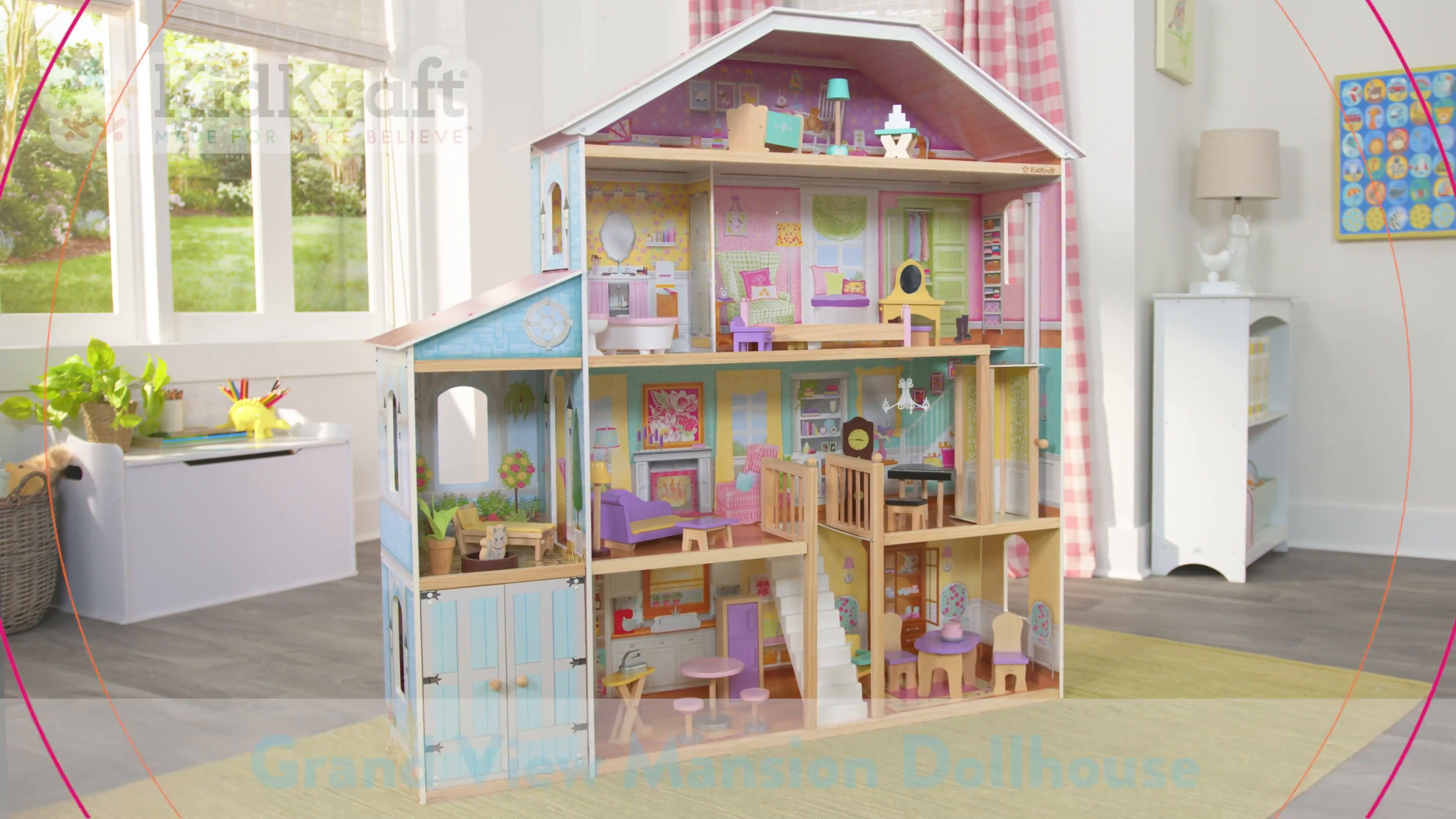 KidKraft Grand View Mansion Wooden Dollhouse with Elevator and 34
