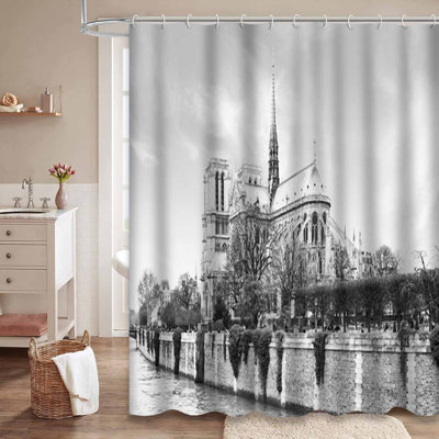 Paris Black Shower Curtain with 12 Hooks