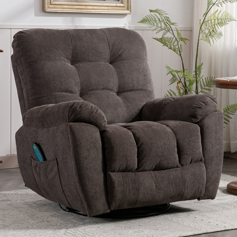 Fauteuil inclinable manuel pivotant surdimensionné de 39,8 po avec massage et chauffant, Brun