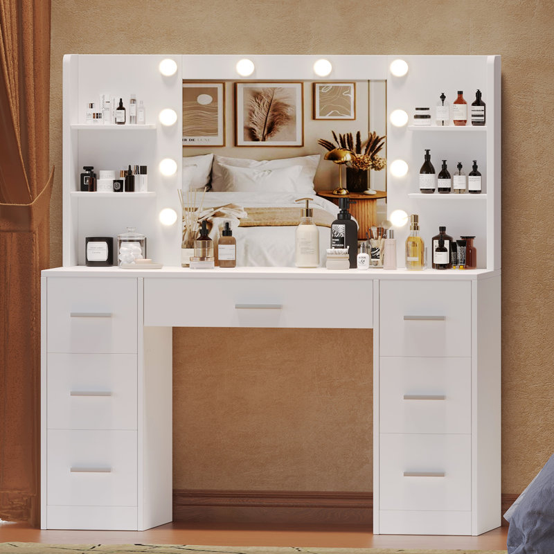Meuble-lavabo avec 7 tiroirs et tablette latérale , Blanc