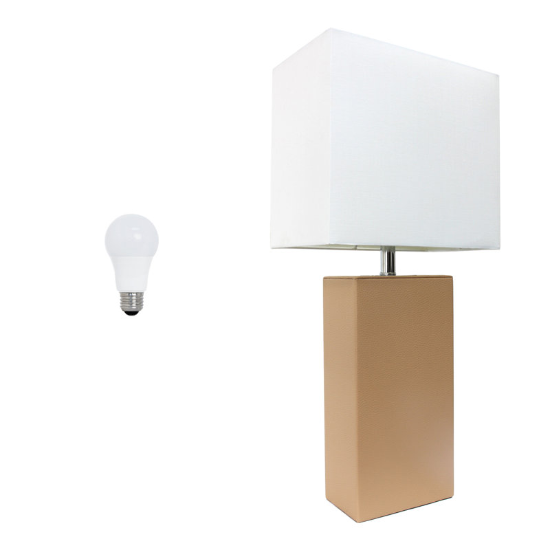 Lampe de table en cuir 21 po avec abat-jour rectangulaire en lin blanc, Non, Rouge, Transparent