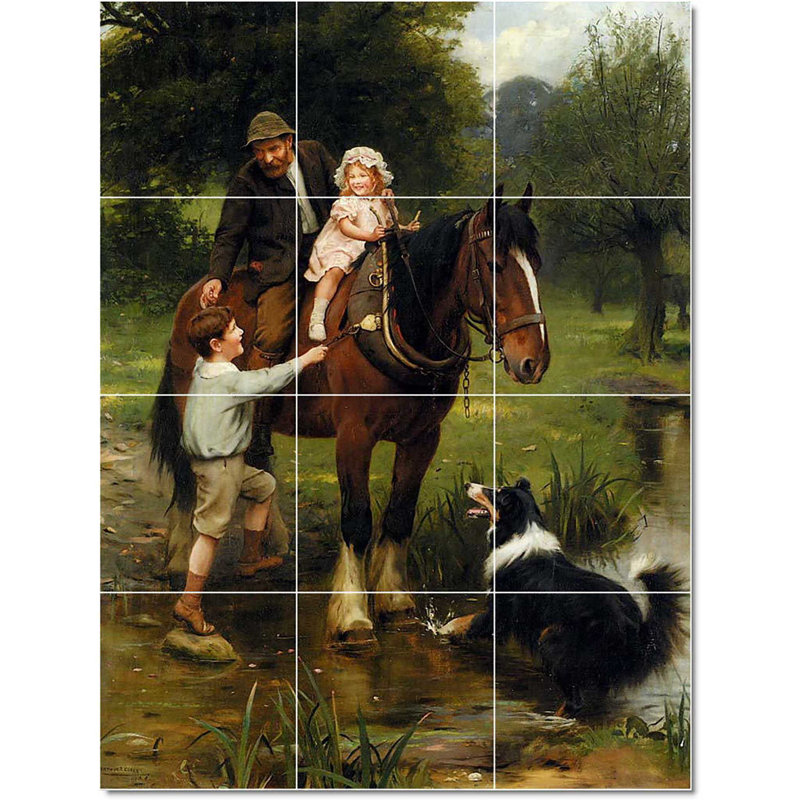 Carreau de céramique décorative 12,75 po x 17 po 4,25 po x 4,25 po, Cheval Arthur John Elsley W22352
