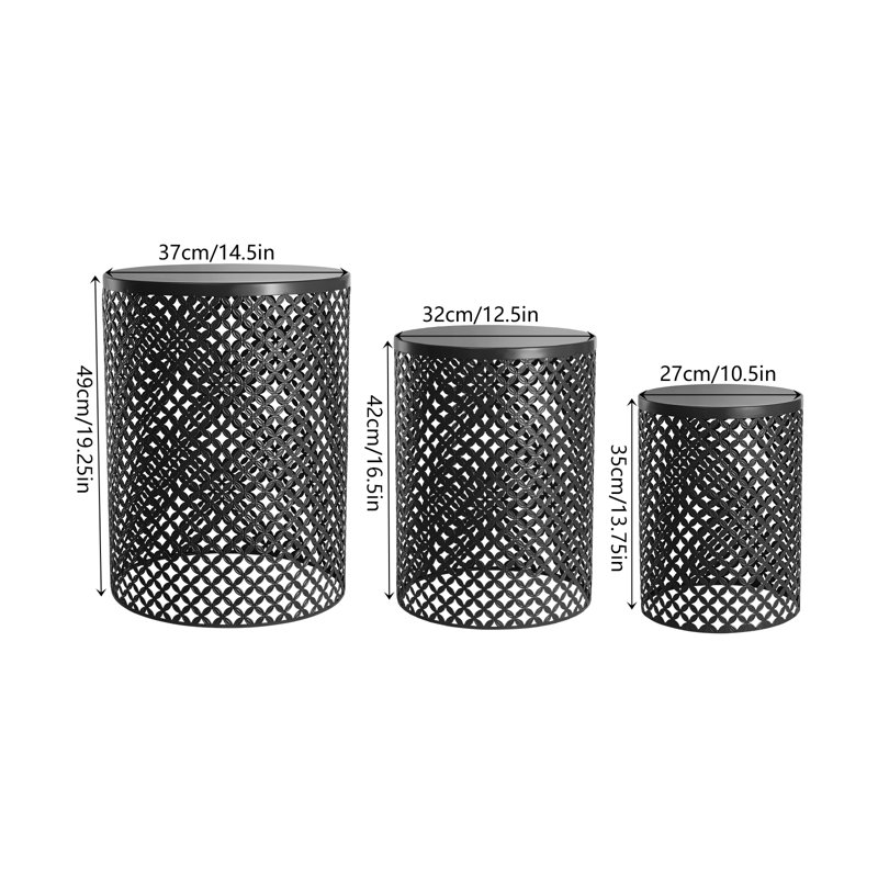 3PCS Metal Hollow-out End Table Set, Black