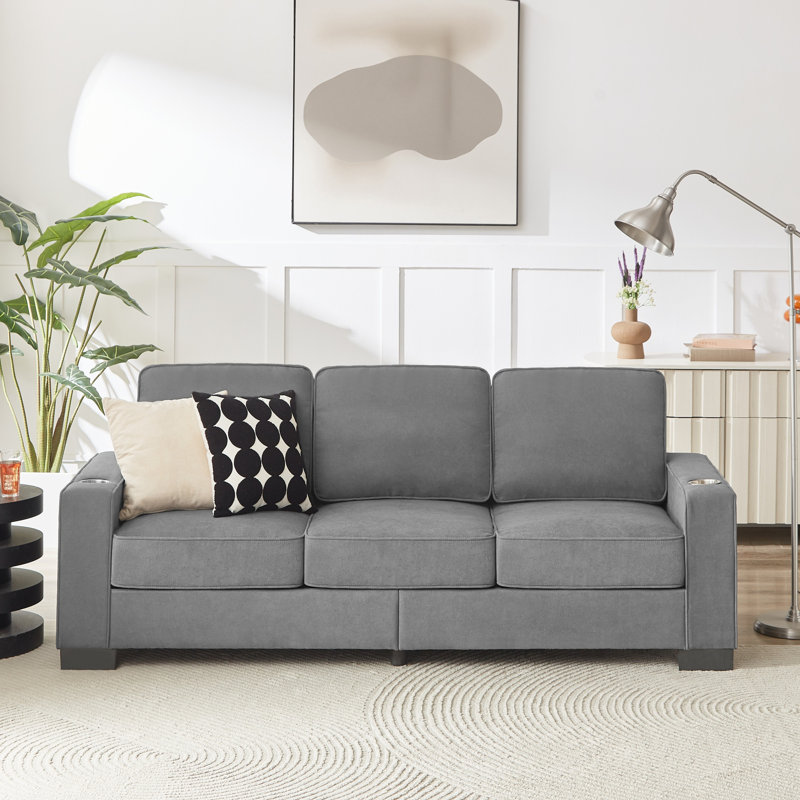 Canapé 84 po 3 places Snowfleece, canapé moderne compressé, gris, Velours côtelé gris