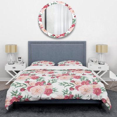 Roses roses et feuille verte - ensemble de housse de couette floral - microfibre de polyester