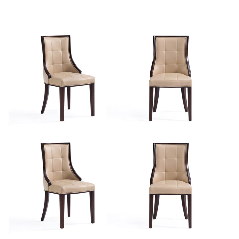 Tan Faux Leather Upholstered Side Chair with Solid Wood Legs