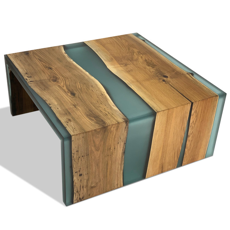 Coffee Table, 17.7" H x 47.2" L x 47.2" W, Natural/Celadon