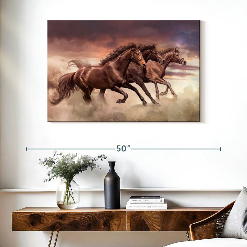 Trois chevaux de course Brampt, H 26 po x l 39 po