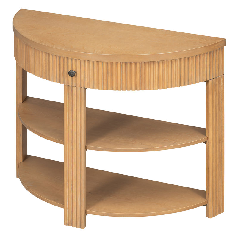Console en bois avec tiroir et tablettes, Naturel