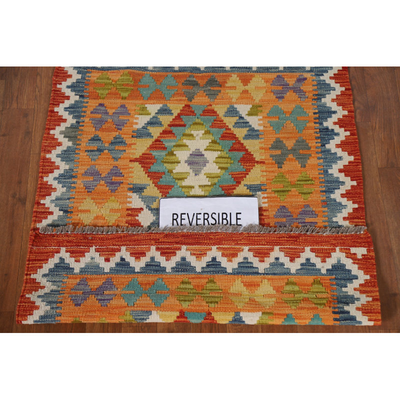 Geometric Kilim Reversible Wool Rug 3x4