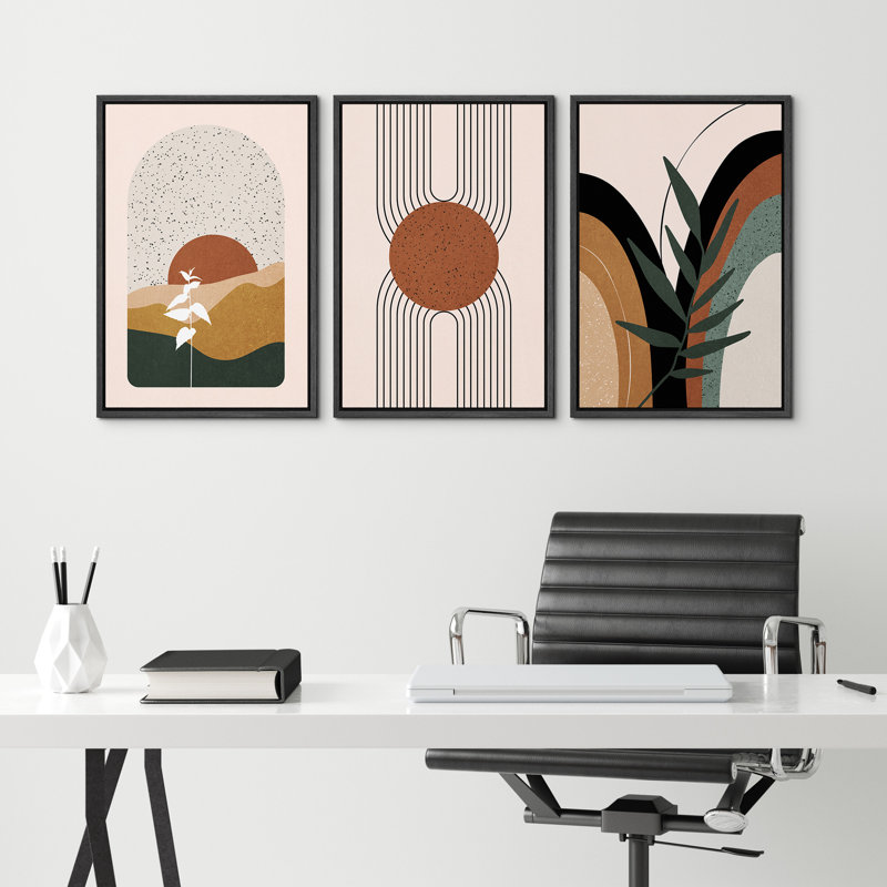 Bohemian Abstract Landscape Canvas Print Set with Black Frames