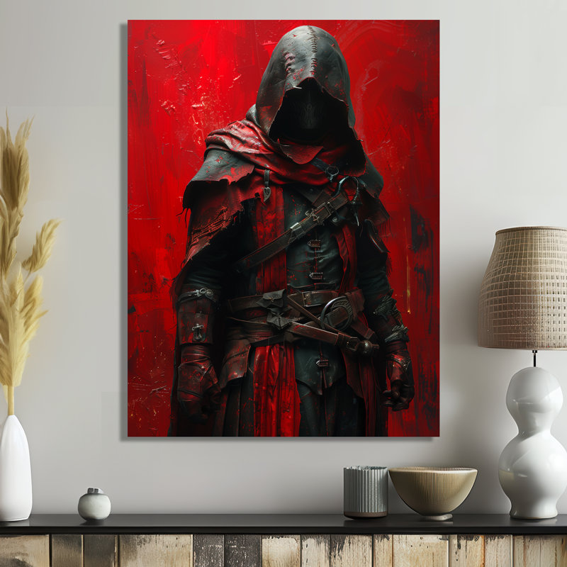Décoration murale rouge et noir Warrior Hero I - Wizards, H 24 po x l 32 po, Cadre flottant blanc