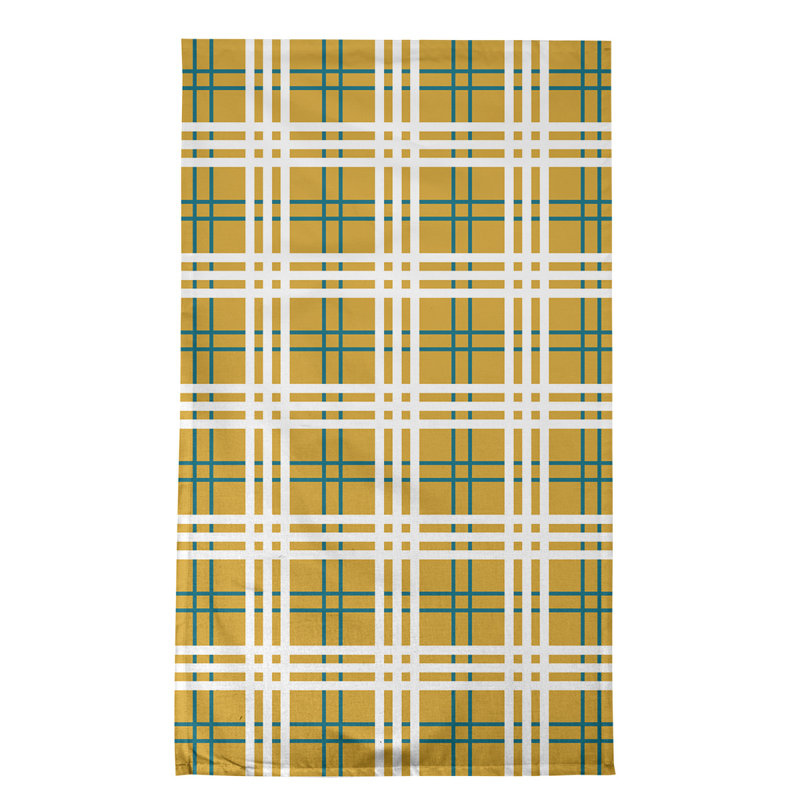 Plaid Tea Towel Kitchen Towel, Polyester, Yellow/White/Teal