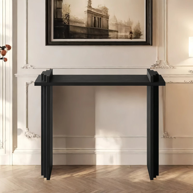 Console Mid-Century moderne en bois massif noir, H 33,5 po x l 39,4 po x P 15,7 po