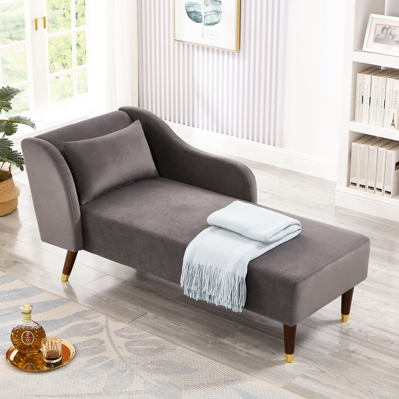 Chaise longue élégante en velours gris et rembourrage en mousse à la mode avec fabrication en bois massif, Gris