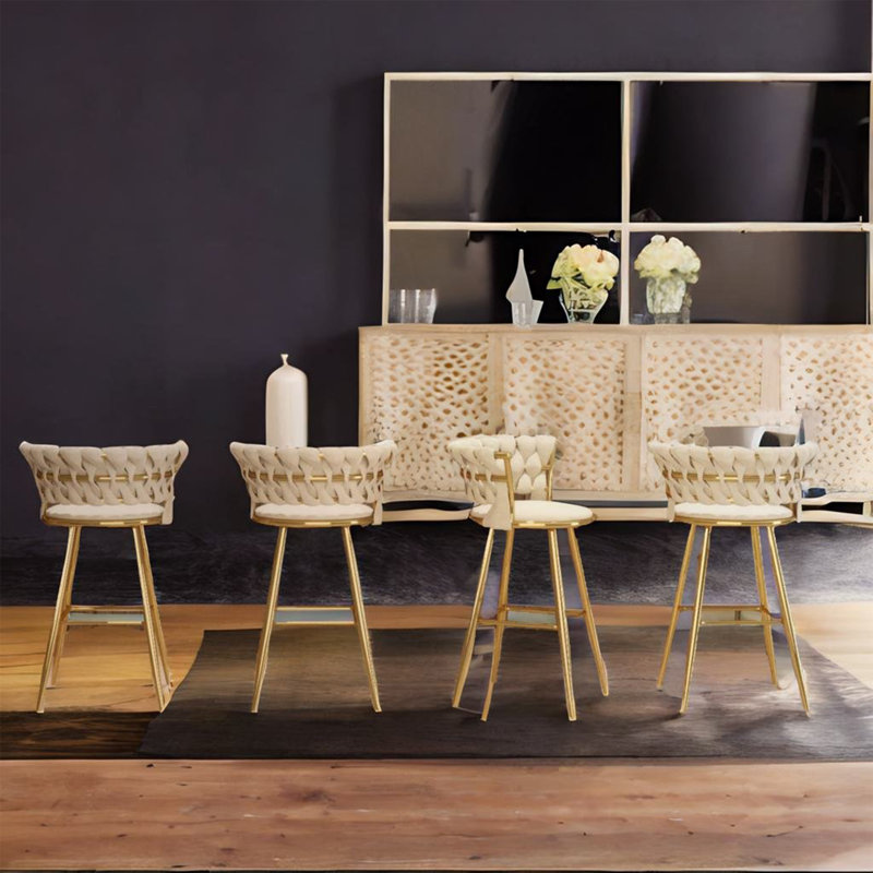 Upholstered Counter Stool with Metal Frame