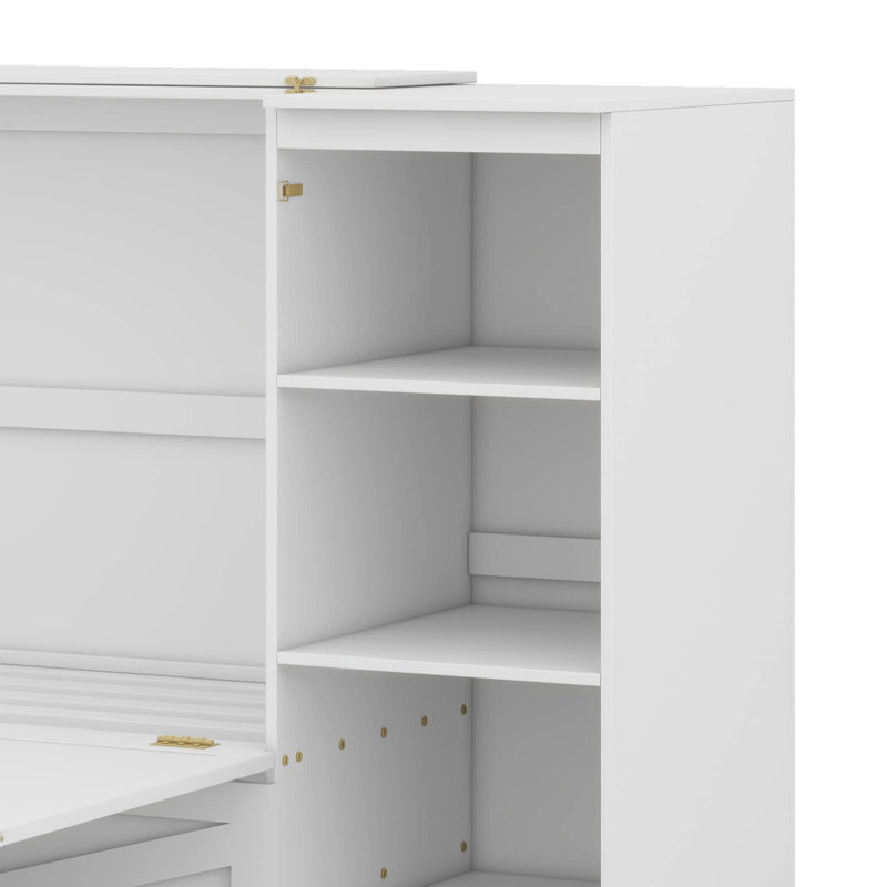 Twin Size Murphy Bed With Storage Shelves And Wardrobe, Foldable Platform Bed Hidden Bed Frame