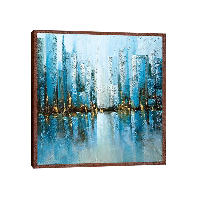 Blue Rise by Osnat Tzadok - Painting on Canvas, 66.04 cm H x 66.04 cm W, Brown Framed