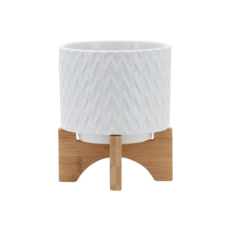 5" Chevron Planter W/ Stand, White