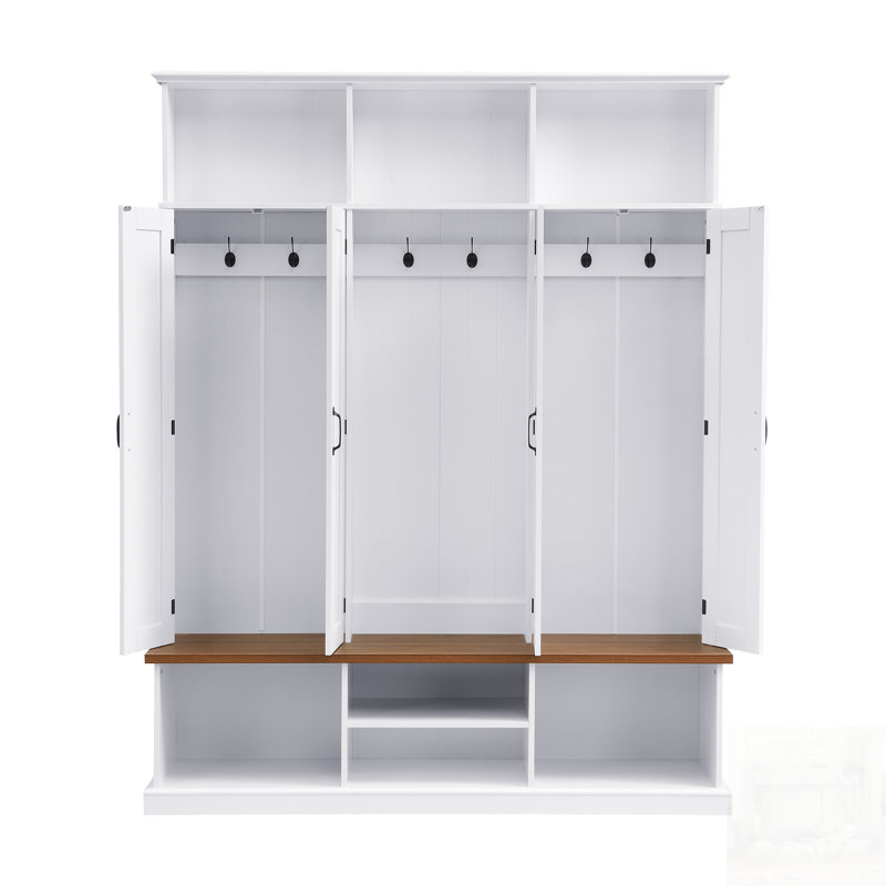 Arbre d'entrée pour hall d'entrée avec banc, casiers supérieurs et rangement inférieur, conception de style campagnard pour vestibule et salon