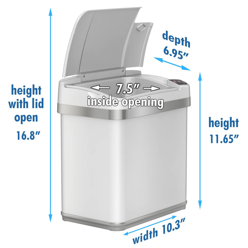 White Stainless Steel Touchless Sensor Kitchen Trash Can